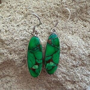 ❤️ Peacock Dahlia Turquoise Bohemian Ethnic Sterling 925 Dangle Earrings 1.68”L